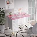 Pamray 32 Inch Computer Desk with 4 Drawers Small Office Desk for Home Bedroom Study Writing Simple Modern Computer Table Pink