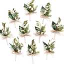 Ling's Moment Boutonniere for Men, 10pcs Groomsmen Guest Boutonniere, Artificial Flowers for Wedding Décor/Prom/Homecoming,etc.White Greenery Berry