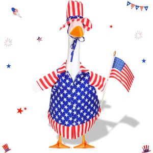 4th of July Goose Outfit Set Patriotic Lawn Porch Goose Clothes American Flag Goose Costume Independence Day Goose Outfit for 23'' Plastic Goose Outdoor Patio Yard Lawn Art(Large Flag)