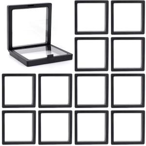 Framendino, 20 Pack Black 3D Floating Frame Display Case Challenge Coin 3.5x3.5x0.8 Holder Stands Jewelry Storage Box for AA Medallion Shells Gems