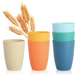 SINOGE Premium Wheat Straw Cups Unbreakable Drinking Glasses | Set of 6 | Alternative to Plastic Cups Reusable Water Glasses Dishwasher and Microwave Safe Drinking Cups 12 oz - MultiColor