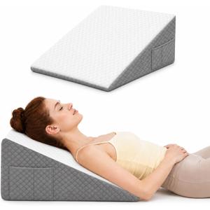 OAISZ Wedge Pillow, 12 Inch Bed Wedge Pillow for Headboard, Pillow Wedge for Acid Reflux Relief, After Surgery, Sleeping, Back Pain Relief, Memory Foam Top, LightGrey