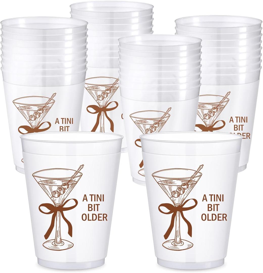 24 Pack A Tini Bit Older Cups 16 oz Plastic Martini Birthday Cups Martini Bow Party Decorations for Women a Tini Bar Bit Older Birthday Home Bachelorette Party Supplies(Chocolate Brown)