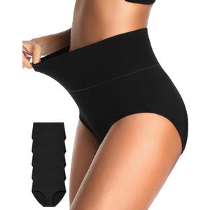 CULAYII Tummy Control Underwear for Women High Waisted Panties Full Coverage Cotton Postpartum Briefs Stretch Ladies Undies (XX-Large, Black P - 5 Pack)