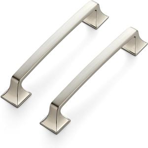 Ravinte 5 Pack Solid 5" Square Foot Arch Pulls Kitchen Cabinet Handles Brushed Nickel Pulls Silver Dresser Kitchen Cupboard Hardware Handles for Cabinets Cupboard Drawers (5 Inch Hole Center)