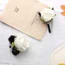 Wrist Corsage Rose Corsage and Boutonniere Set for Bride Groom Wedding Prom Party Hand Flower Decoration Set of 2 (Black & White)