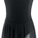 Daydance 3/4 Sleeve Black Leotards for Women, Skirted Ballet Dress Adult Dance Attire (Medium, Camisole Dress)