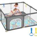 Dripex Baby Playpen, 52"52" Play Pens for Babies and Toddlers, Safe Anti-Fall Play Yard with Gates, Baby Fence with Breathable Mesh, Indoor & Outdoor Kids Activity Center, Anchor Grey (48"48")