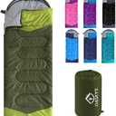 oaskys Camping Sleeping Bag - 3 Season Warm & Cool Weather - Summer Spring Fall Lightweight Waterproof for Adults Kids - Camping Gear Equipment, Traveling, and Outdoors (50-80F Everyday 3 Season - Olive Green)