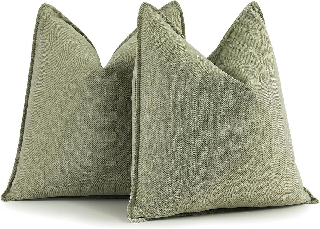 ZWJD Sage Green Pillow Covers 18x18 Set of 2 Chenille Throw Pillow Covers with Elegant Design Soft and Luxurious Decorative Throw Pillows for Couch, Bed, and Home Decor (18" x 18" (Pack of 2))
