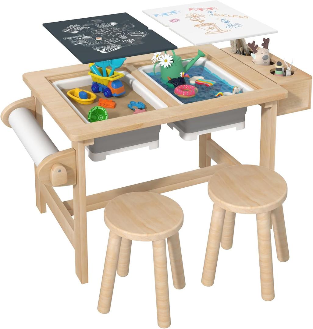 Sensory Table for Toddlers Kids Sensory Bin Table with 2 Sensory Bins and Double-Sided Board, Birthday Gifts for Boys and Girls