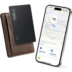 Wallet Tracker Card (iOS Only) - 0.07in Slim, Work with Apple Find My, Bluetooth Tracker Smart Tracking Card Wallet Finder, IP68 Waterproof, Item Locator for Luggage Tags, Passports, Purse (1 pack, Dark Black)