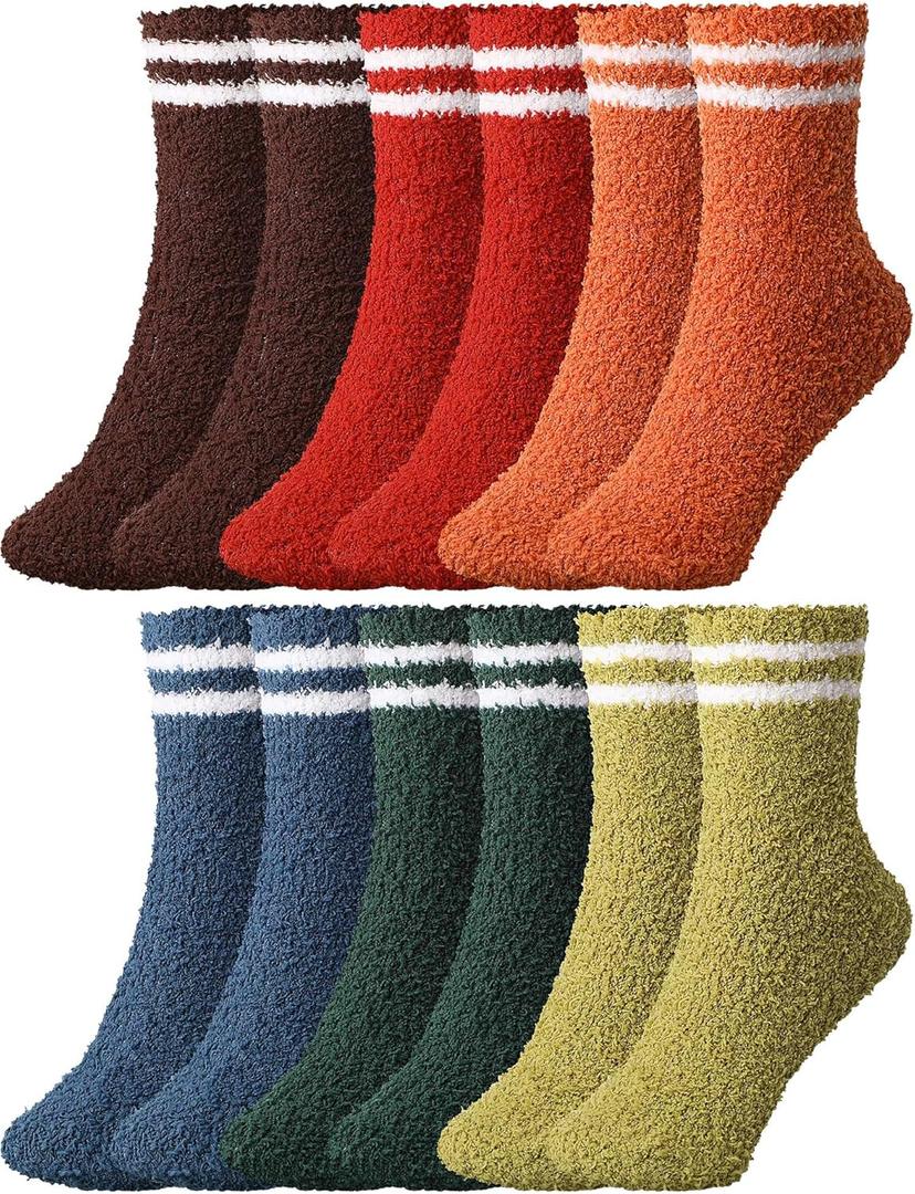 Geyoga 6 Pairs Fuzzy Socks for Women Gifts Winter Cozy Fluffy Slipper Socks Valentines Gift for Men (Vintage Color)