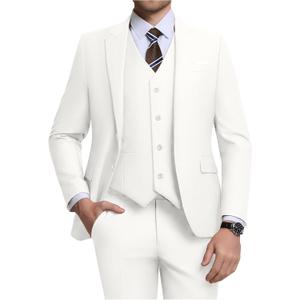 Men's 3 Piece Slim Fit Suit Set, Two Button Blazer Solid Jacket Vest Pants Wedding Business Suit (Medium, Ivory)