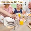 Plate Holder for Kitchen Drawers - Bamboo Dish Racks for Kitchen Counter 2Pcs Small & Large - Adjust 6.75" to 12.5" Stainless Steel Plate and Bowl Organizer for Cabinet, RV, Countertop