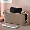 Cable Management Box,Desk Cord Organizer with Groove Cover,Plastic Cord Hider Box,Large Cable Box Organizer,Power Socket Management for TV/Computer/Router/Games Console Cable Storage (Milk Tea)