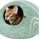 MEOWFIA Cat Cave  Premium Felt Cat Bed for Indoor Cats, Handmade Merino Wool (Pistachio, Large)