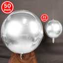 PartyWoo Metallic Silver Foil Balloons 3pcs 50 Inch Large Round Foil Big Giant 4D Jumbo Inflatable Mirror Ball Mylar Balloons for Graduation Birthday Engagement Space Themed Party Decorations