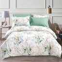 WONGS BEDDING Botanical Comforter Set Queen, 7 Pieces Green Reversible Bed in a Bag Floral Leaves Bedding Soft Microfiber Queen (1 Comforter,2 Pillowcase,2 Pillow Shams,1 Flat Sheet,1 Fitted Sheet)