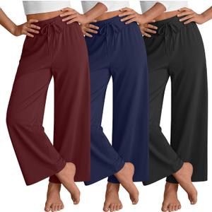 3 Pack Girl's Wide Leg Pants Elastic Waist Lightweight Joggers Kids Drawstring Casual Flowy Sweat Pants 13-14 Years