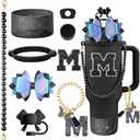 Hpebl 9PCS Black for Stanley Cup Accessories Set Bling Initials Bow Charms for Stanley Decorations 30/40 Oz Tumbler Accessories Including Bow Straw Topper, Handle Strap, Spill StopperLetter M