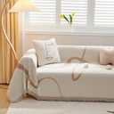 VClife Farmhouse Striped Accent Chair Cover 71"x71", White Beige Soft Chenille Armchair Slipcover Versatile Washable Furniture Protector for Dogs,# Chic Beige