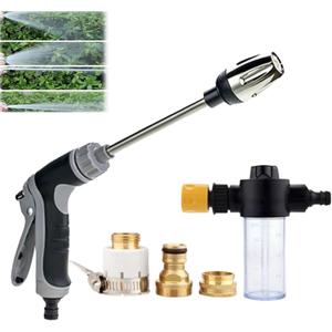 Aquoxis Pressure Washer, Aquoxis Spray Nozzle, Durable Stainless Steel,Easy Installation,Universal Compatibility, 360 Rotating for Three Spray Modes with Foam Pot (with Foam Pot + Metal 3 Connector)