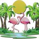 Taiyin Metal Flamingo Palm Tree Wall Art Decor Metal Porch Front Door Hanging Arts Outdoor Flamingo Wall Plaque Tropical Themed Decor for Home Room Patio Yard