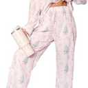 Faretumiya Women Silk Satin Christmas Pajamas Xmas Long Sleeve Sleepwear Holiday Print Two Piece Pjs Pants Set Small