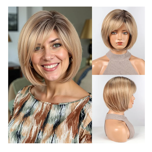 HAIRCUBE Bob Wigs for Women Synthetic Wig with Fringe Mixed Blonde Color
