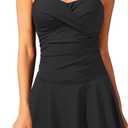 Aqua Eve One Piece Swim Dress Tummy Control Swimsuit with Skirt Modest Bathing Suit Vintage Swimdress (XX-Large, Black)