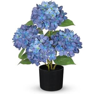 Hollyone 19" Hydrangea Artificial Flowers in Black Pot, 7.5" Large Fake Hydrangeas Blue Silk Flowers, Decorative Potted Flowers for Home Decor, Living Room, Tabletop, Desk, Kitchen Decorations, 
13D x 13W x 22H centimetres