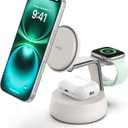 Belkin MagSafe Charger Compatible, 3-in-1 Charging Station, Qi2.2 25W w/Cooling Fan (On/Off Control) Magnetic Wireless Charger for iPhone 17, Apple Watch, AirPods, Pixel 10 (45W Adapter Included) (Sand)