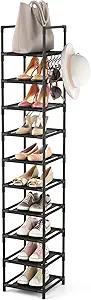 LANTEFUL Tall Narrow Shoe Rack for Entryway, 10Tier Sturdy Metal Shoe Shelf Storage 1015 Pairs of Shoes and Boots, Space Saving Corner Shoe Rack Organizer for Closet,Doorway,Garage,Living Room