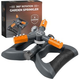 Joeys Sprinkler for Yard, Rotating Garden Sprinkler for Large Area Coverage, Lawn and Yard Sprinklers (Orange) (Gray)