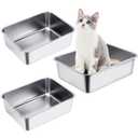 Gerrii 3 Pack Large Stainless Steel Litter Box,23.6 x 15.7 x 5.9''