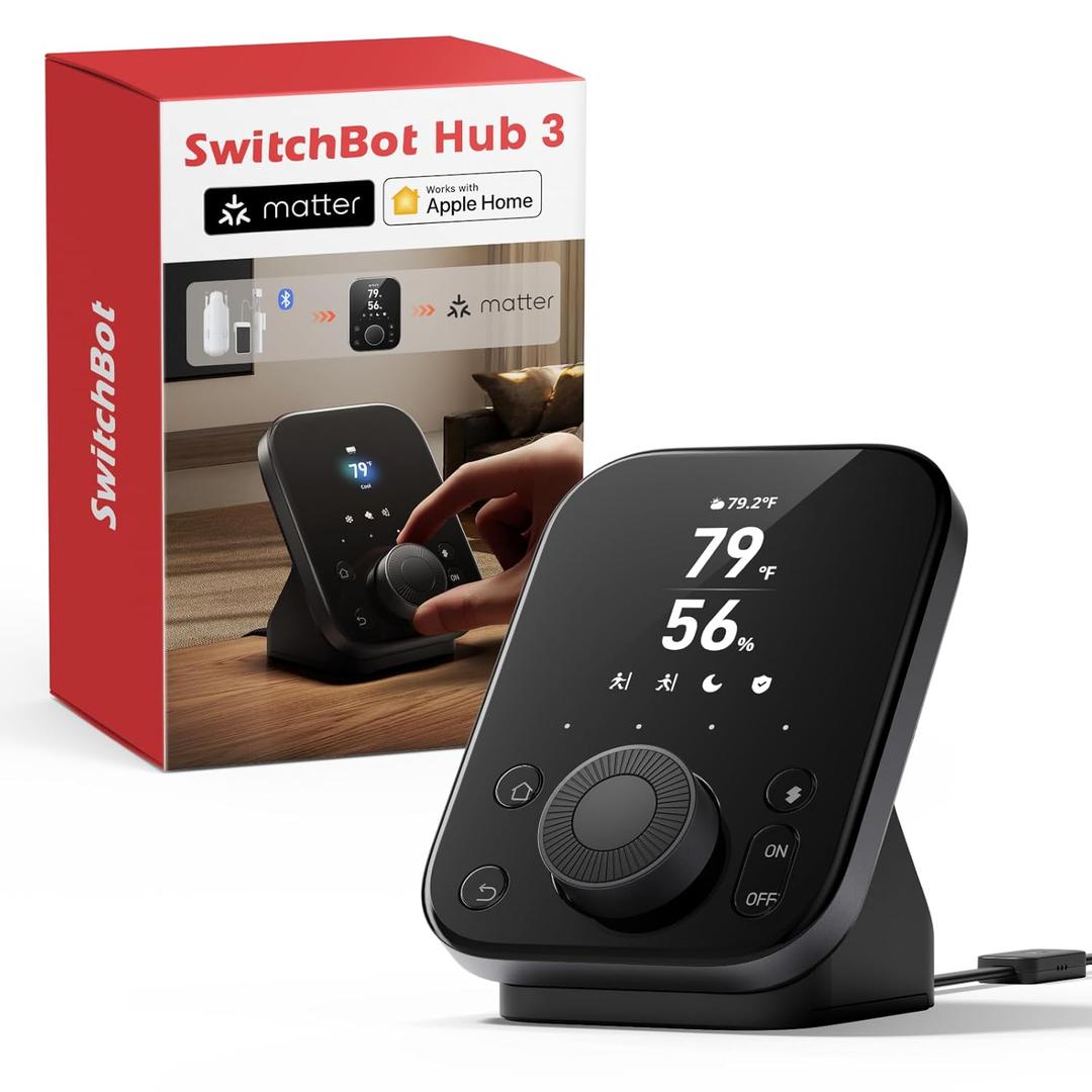 SwitchBot Hub 3 (3rd Gen), Smart Home Hub with 2.4" IPS Screen & Knob Control, WiFi Thermometer Hygrometer, IR Remote Hub (Matter/Bluetooth 200m), Alexa/Google/Apple Home Compatible