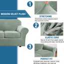 H.VERSAILTEX Real Velvet Plush 3 Piece Stretch Sofa Covers Couch Covers for 2 Cushion Couch Sofa Slipcovers Width Up to 90 Inch Thick Soft Stay in Place (Large Sofa, Sea Grass)
