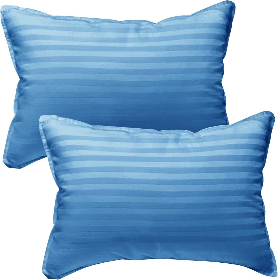 kinder Fluff Toddler Pillows (2pk) - The only Pillow for Kids 300T Cotton Shell & Down Alternative Fill - Machine Washable, Ideal Pillow for Kids Above 2 Years (10x15in - Blue) (Blue With Sateen Stripes)