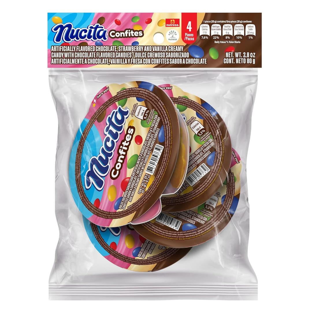 4 x Nucita Confites, Creamy Chocolate, Strawberry and Vanilla with Chocolate Candies, 4 Ct Bag, 2.8 oz
