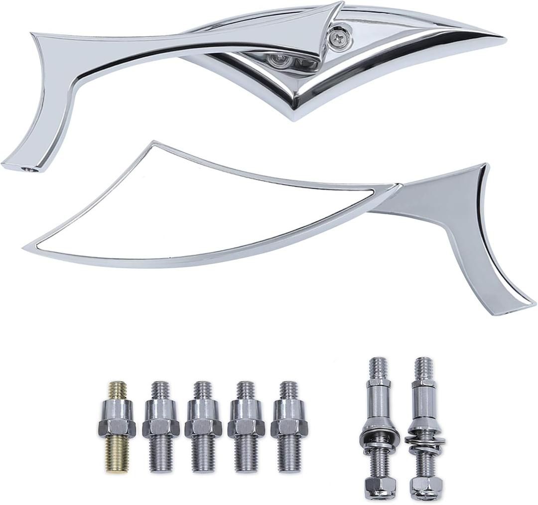 Universal Motorcycle Rearview Mirror 8mm 10mm Side Mirror Compatible With Harley Davidson Cruiser Chopper Touring Street Naked Road Bike Scooter Moped (Chrome_Blade)