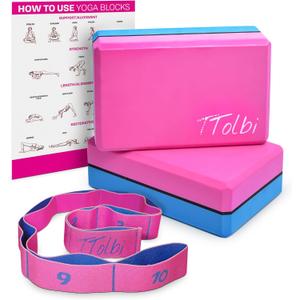 Yoga Blocks 2 Pack with Strap & Guide – Non-Slip EVA Foam Pilates Blocks for Home Workouts, Dance, Ballet, Gymnastics & Stretching Exercise | Ideal Dancer Gifts