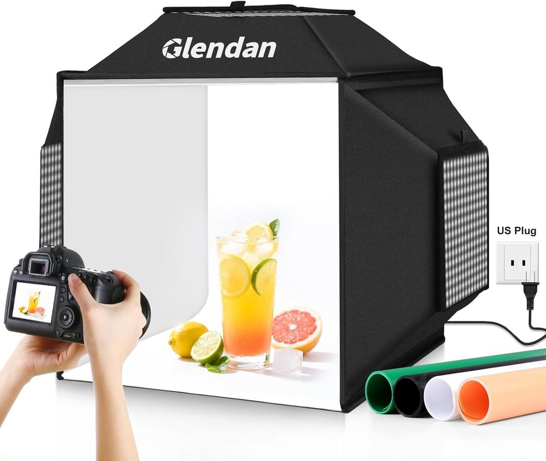 Glendan Light Box for Photography: 16"x16" Portable Photo Studio Soft Box with 480 LED Light - Photo Booth Box with 4 Color Backdrops for Jewelry Product Photography 