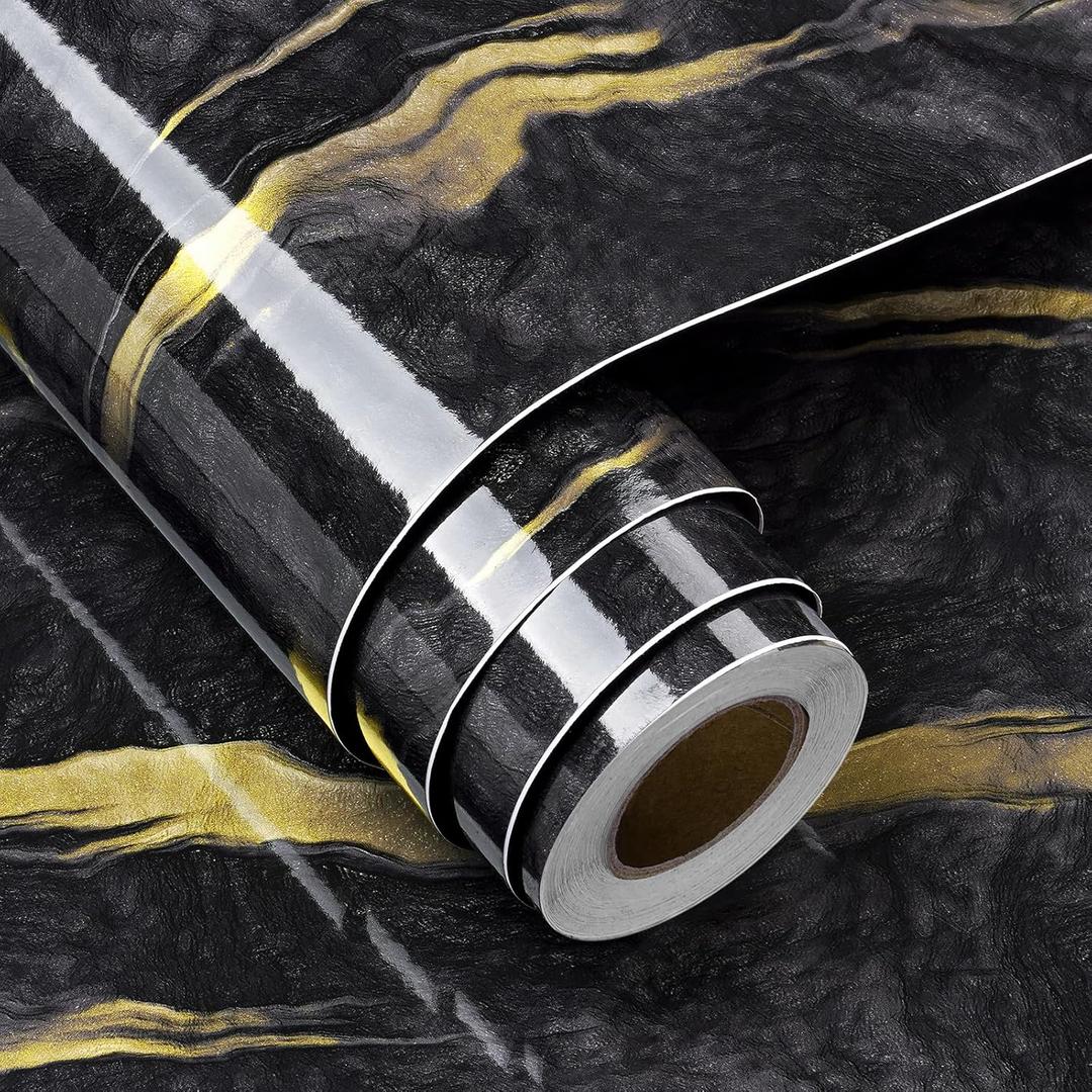 FunStick 36"x200" Large Black Gold Marble Contact Paper for Countertops Contact Paper Peel and Stick Countertops Waterproof Modern Marble Wallpaper Removable Counter Top Vinyl for Kitchen Backsplash