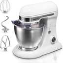 Tilt-Head Stand Mixer, 5QT+6QT Stainless Steel Two Bowls, 10 Speeds Kitchen Electric Food Mixer with Egg Whisk, Dough Hook, Beater, Dishwasher-Safe Attachment, Ideal Gift for Mom (Silver)