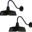 15" Barn Lights Outdoor Gooseneck Lighting, Dusk to Dawn Black Exterior Barn Lights for House, Farmhouse Wall Lighting Fixtures with Sensor for Porch Garage (2, 15" Diameter)