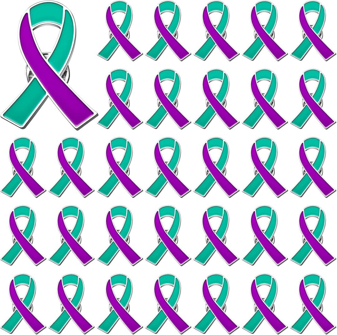 72PCS Suicide Prevention Awareness Enamel Pins Teal Purple Ribbon Lapel Brooch Pins Hope Love Ribbon Badge Pins Sexual Assault Awareness Suicide Prevention Awareness Items