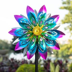 360 Metal Wind Spinner Outdoor,13" Kinetic Wind Sculptures for Yard and Garden with Metal Stak,Large Waterproof Pinwheels Gift for Women, Mom, Grandama