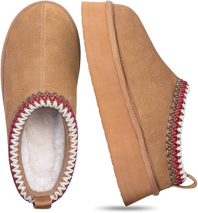 FITORY Women's Platform Slippers, Suede Ankle Boots with Fleece-lined for Indoor Outdoors Size 9