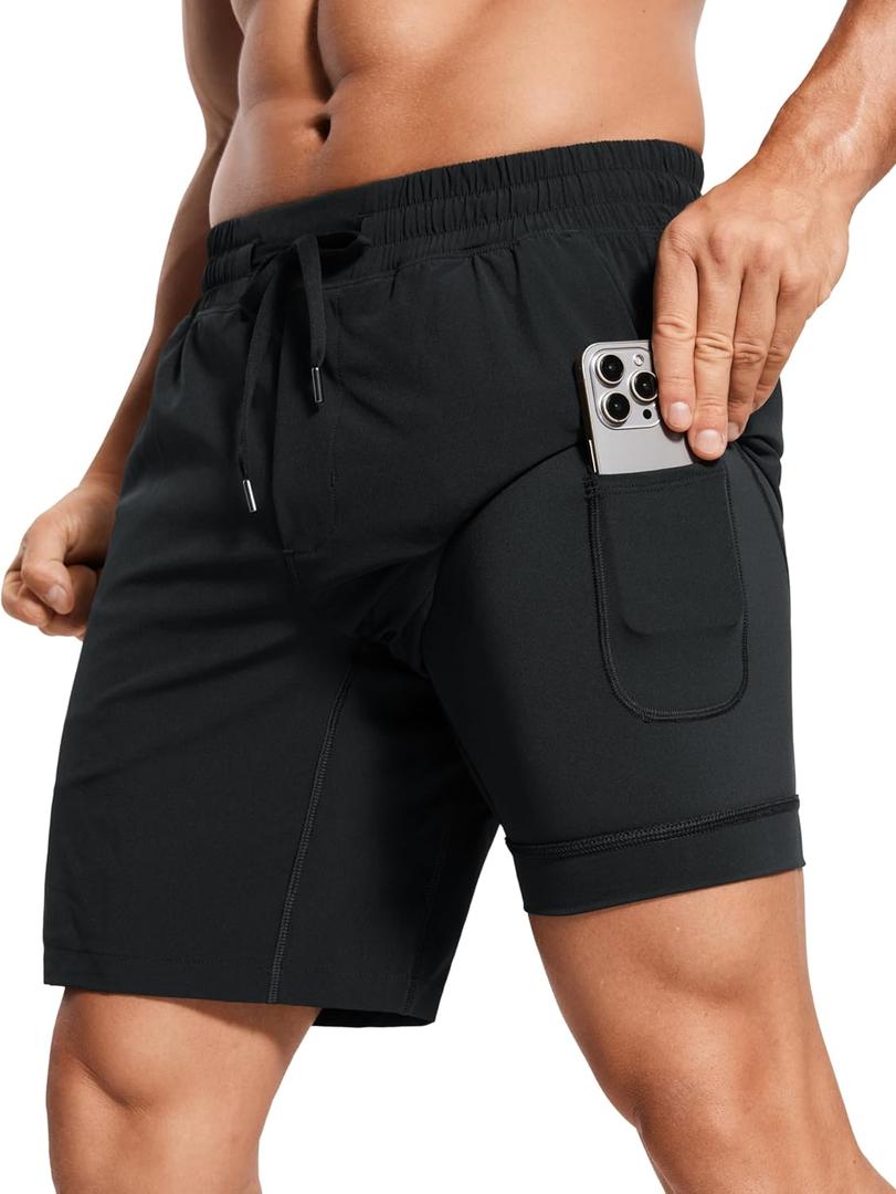 CRZ YOGA Mens 2 in 1 Running Shorts 7" - Lined Workout Quick Dry Lightweight for Sports Athletic with Pockets (X-Large, Black)